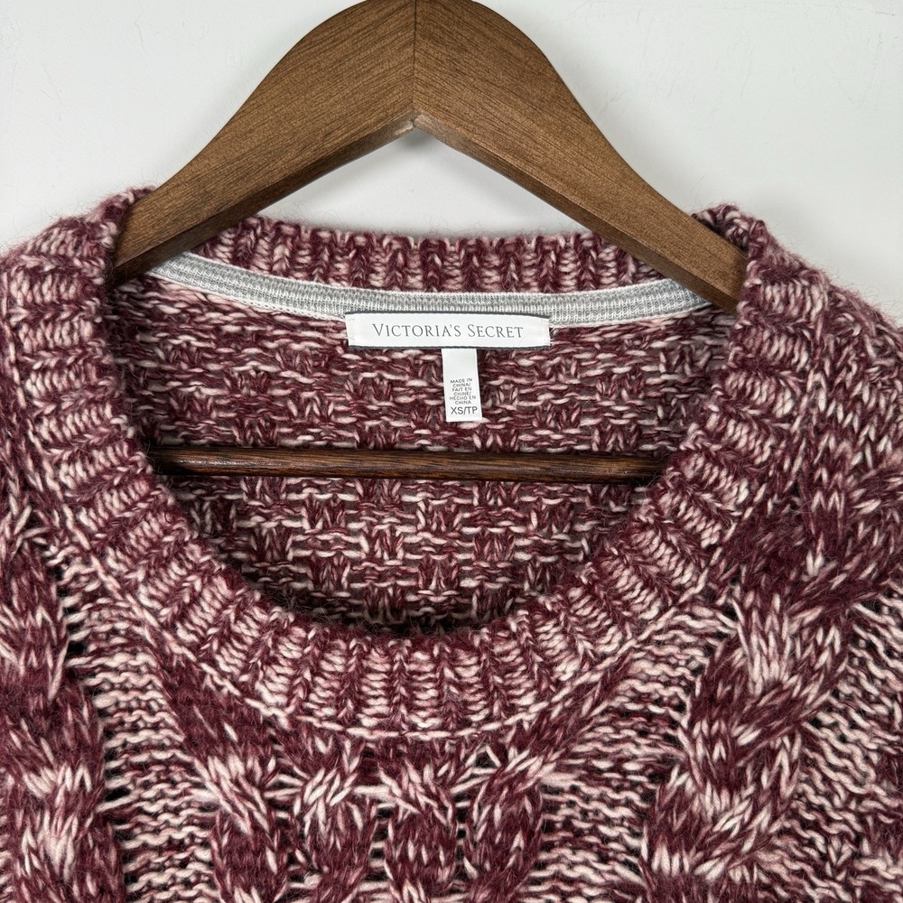 Victoria's Secret Knit Sweater Burgundy White XS Long Sleeve - Picture 3 of 5